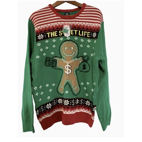 Route 66 The Sweet Life Green Red Ugly Christmas Sweater Men’s Large - Picture 1 of 6